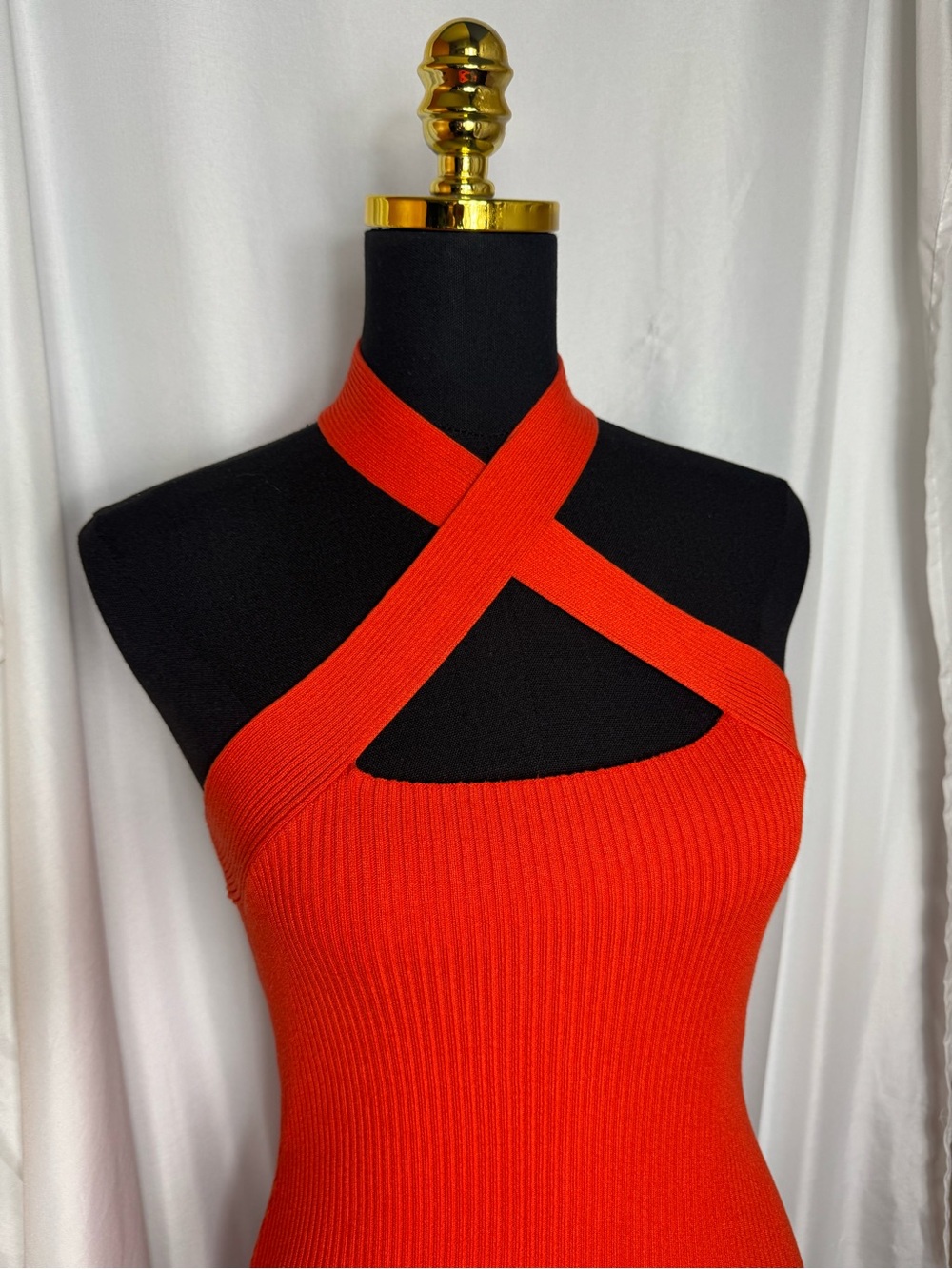 FOREVER 21 Orange Knit Criss Cross front Midi Dress S Sleeveless Ribbed NWT - Picture 2 of 5
